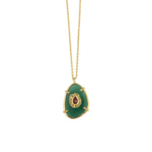 Green Onyx Stone Necklace - Sterling Silver and Gold Plated