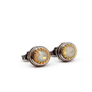 Byzantine Stud Earrings with White Opal Swarovski - Sterling Silver 925 Gold Plated
