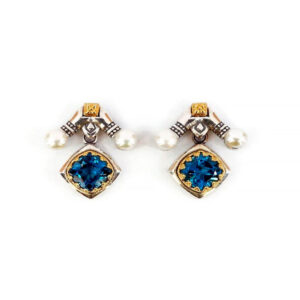 Byzantine Drop Earrings with Multicolor Zircon - Sterling Silver and Gold  Plated - GREEK ROOTS