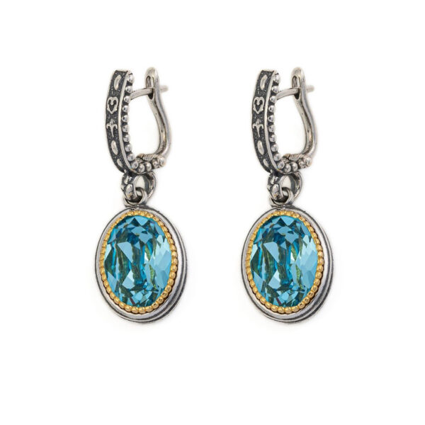 Byzantine Earrings with Aquamarine Stone Sterling Silver 925 Gold Plated