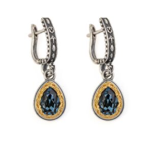 Byzantine Earrings with London Blue Stone Sterling Silver 925 Gold Plated