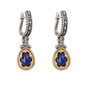 Byzantine Earrings with Lapis Lazuli Doublet Stone - Sterling Silver 925 Gold Plated