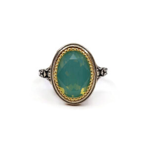 Byzantine Ring with Blue Opal Stone - 925 Sterling Silver Gold Plated