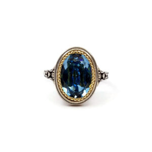 Byzantine Ring with Aquamarine Stone - 925 Sterling Silver Gold Plated
