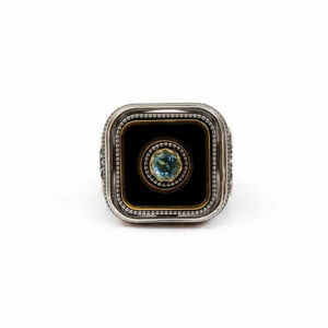 Byzantine Ring with Natural Swiss Blue Topaz Gemstone - 925 Sterling Silver Gold Plated