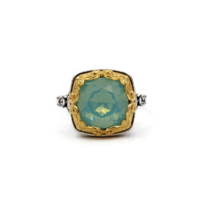 Byzantine Ring with Blue Opal Stone - 925 Sterling Silver Gold Plated