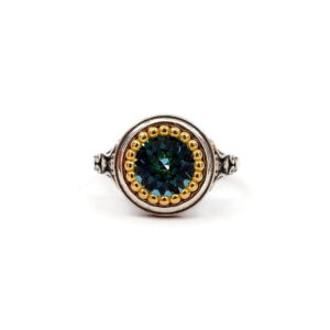 Byzantine Ring Aquamarine Crystal Stone - 925 Sterling Silver Gold Plated