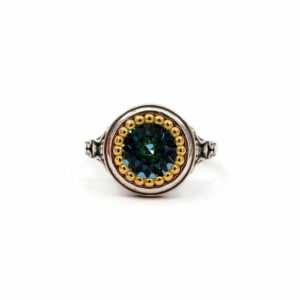 Byzantine Ring Aquamarine Crystal Stone - 925 Sterling Silver Gold Plated