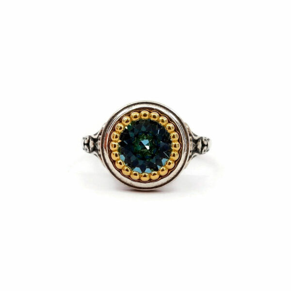 Byzantine Ring Aquamarine Crystal Stone - 925 Sterling Silver Gold Plated