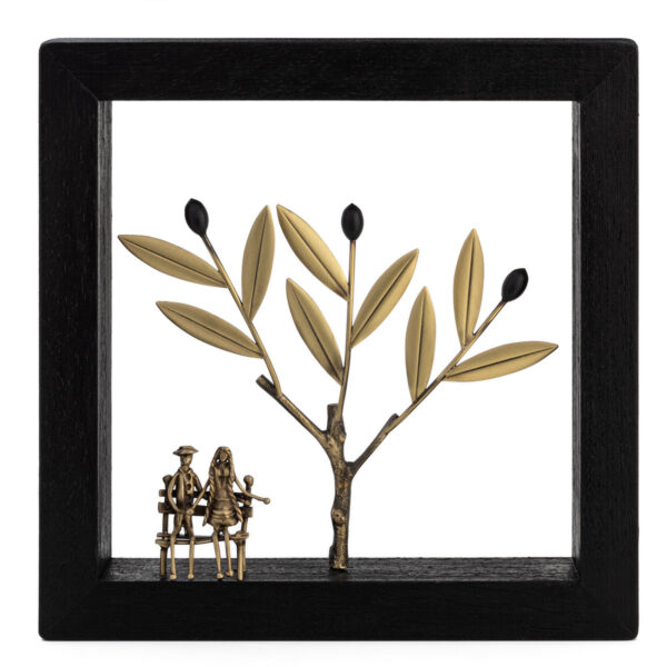 Bronze Sculpture Couple on the Bench - Wood art frame
