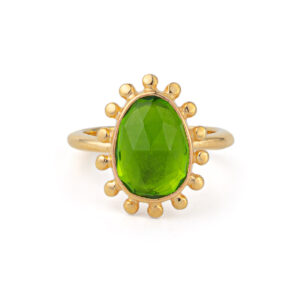 Green Crystal Ring - 925 Sterling Silver and Gold Plated