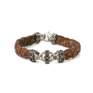 Braided Leather Bracelet - Sterling Silver