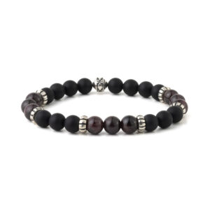 Onyx Carnelian and Sterling Silver Beaded Bracelet
