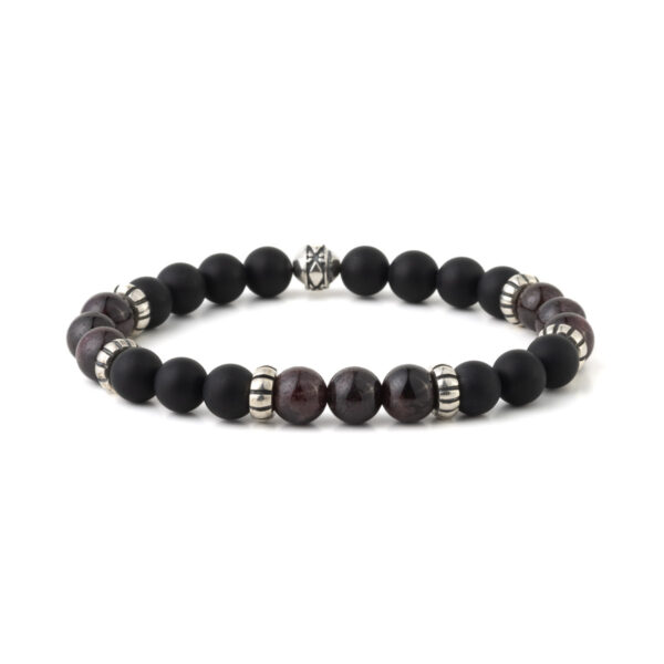 Onyx Carnelian and Sterling Silver Beaded Bracelet