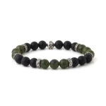 Onyx Jade and Sterling Silver Beaded Bracelet with Meander
