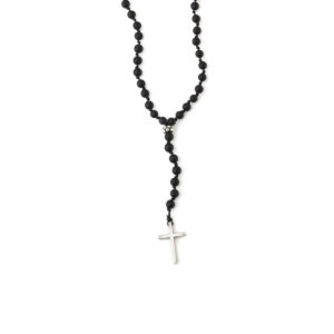 Rosary Necklace with Onyx Beads - 925 Sterling Silver