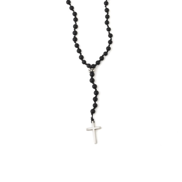 Rosary Necklace with Onyx Beads - 925 Sterling Silver