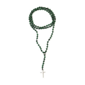 Rosary Necklace with Malachite Beads - 925 Sterling Silver