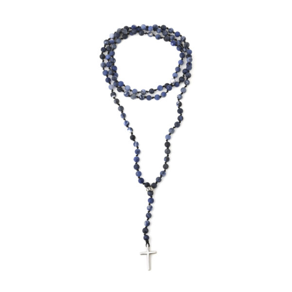 Rosary Necklace with Sodalite Beads - 925 Sterling Silver