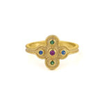 Byzantine Flower Ring with Stones - 925 Sterling Silver and Gold Plated