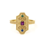 Byzantine Ring with Stones - 925 Sterling Silver and Gold Plated