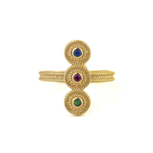 Byzantine Circles Ring with Stones - 925 Sterling Silver and Gold Plated - Image 1