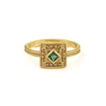 Byzantine Square Ring with Stone - 925 Sterling Silver and Gold Plated