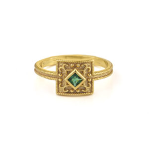 Byzantine Square Ring with Stone - 925 Sterling Silver and Gold Plated