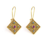Rhombus Byzantine Earrings with Zircon - Sterling Silver and Gold Plated