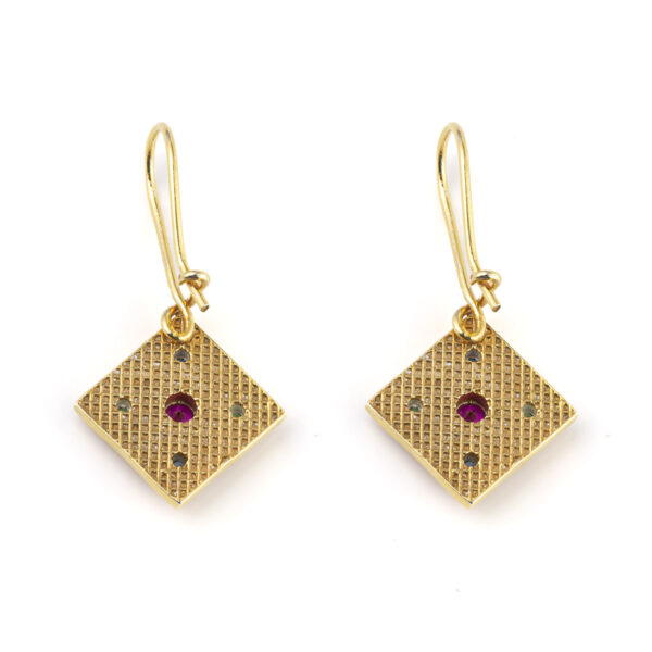 Rhombus Byzantine Earrings with Zircon - Sterling Silver and Gold Plated