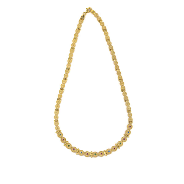 Byzantine Round Necklace with Zircon - Sterling Silver Gold Plated