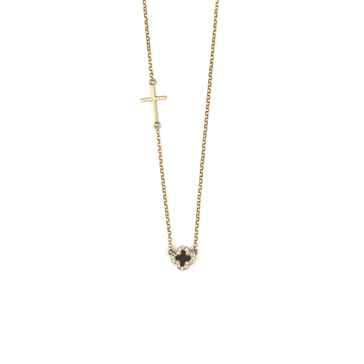 SILVER-TONE BLACK CLOVER NECKLACE