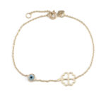 Eye and Four Leaf Bracelet - 9K Gold