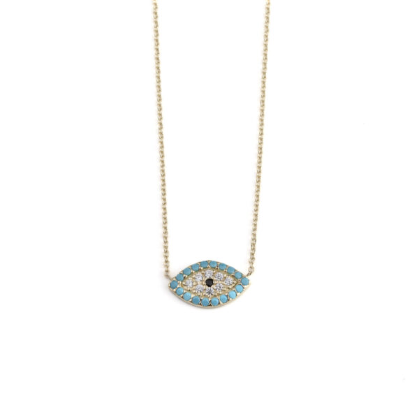 Eye Turquoise Zircon Necklace – 9K Gold