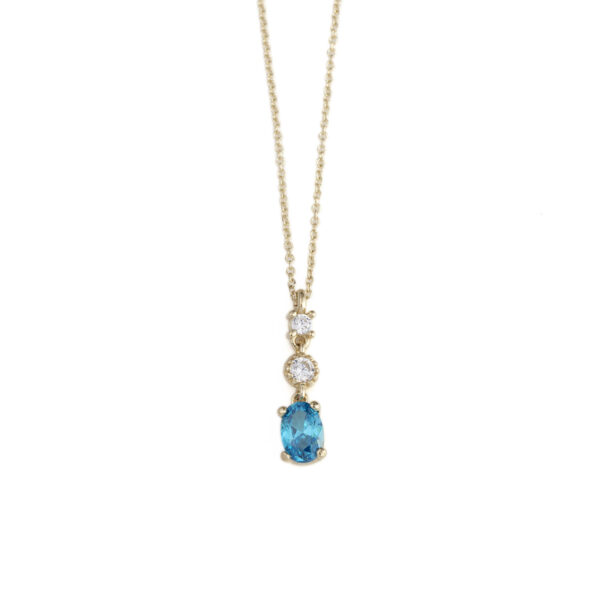 Blue Stone Dangle Necklace – 9K Gold
