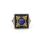 Byzantine Ring with Doublet Lapis Stone - 925 Sterling Silver Gold Plated