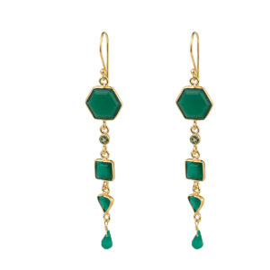 Green Onyx Long Earrings - Sterling Silver and Gold Plated