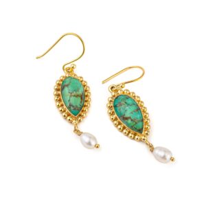 Teardrop Green Copper Earrings - 925 Sterling Silver and Gold Plated