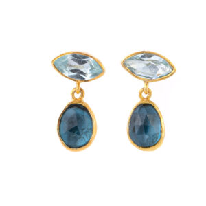 Aquamarine and Blue Topaz Dangle Earrings - 925 Sterling Silver and Gold Plated