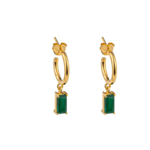 Green Onyx Hoop Earrings - Sterling Silver and Gold Plated