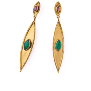 Green Onyx and Tourmaline Earrings - 925 Sterling Silver and Gold Plated