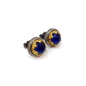 Byzantine Stud Earrings with Lapis Doublet Gemstone - Sterling Silver 925 Gold Plated