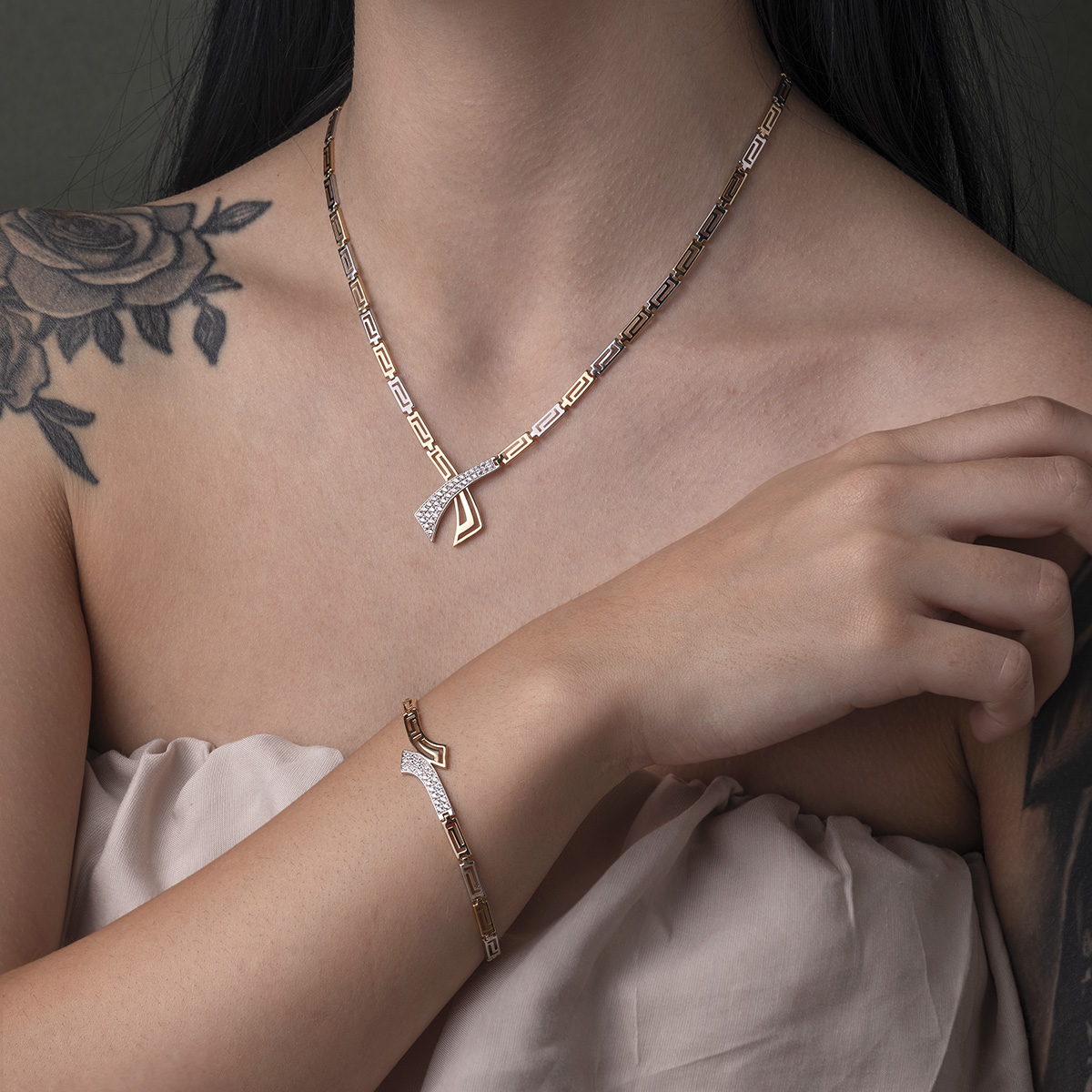 Greek Key Necklace 14K Gold and White Gold GREEK ROOTS