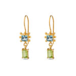 Blue Topaz Peridot Dangle Earrings - Sterling Silver and Gold Plated