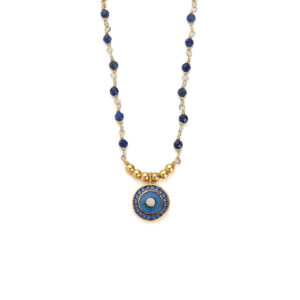 Rosary Stone Necklace with Beads and Enamel Evil Eye