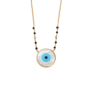 Sterling silver Chain Necklace with Beads and a Colored Eye Stone