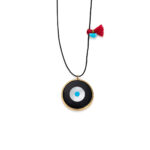 Textile String Necklace with a Colored Eye Stone - 925 Sterling Silver