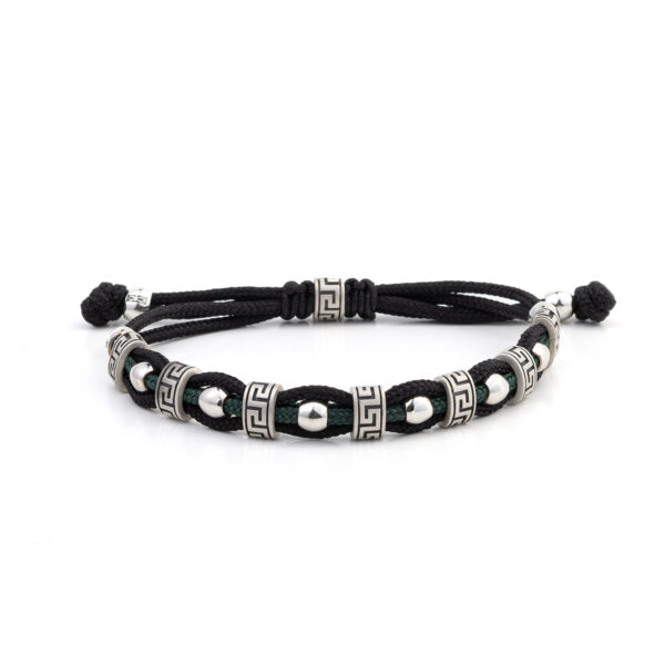Black-Green Cord Bracelet with Greek Key Motif