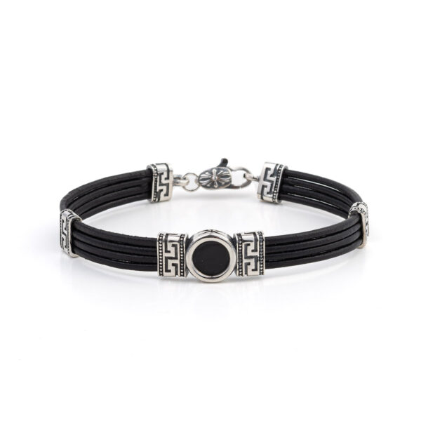 Sterling Silver Leather Bracelet with Onyx