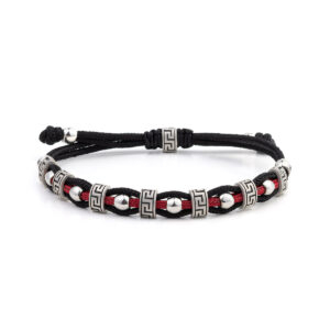 Black-Red Cord Bracelet with Greek Key Motif